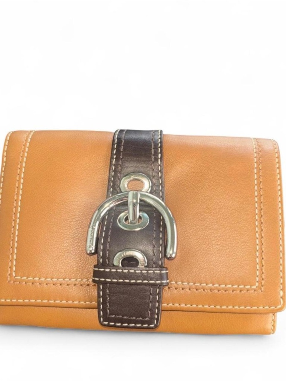 Coach Two-Tone Buckle Wallet in Tan and Black - Picture 2 of 5